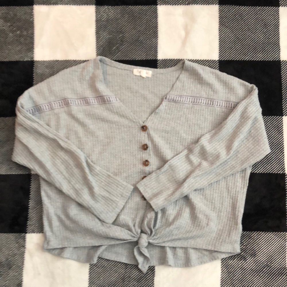 Grey button-up crop top